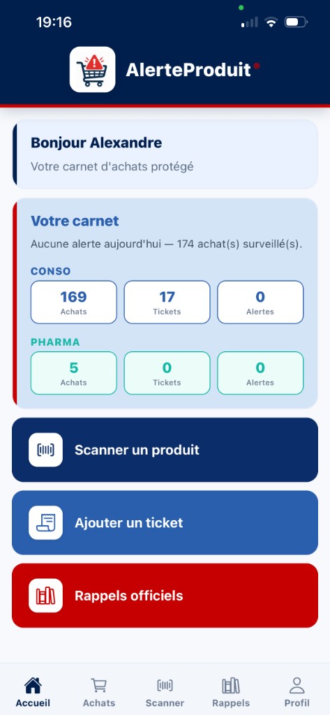 Accueil application